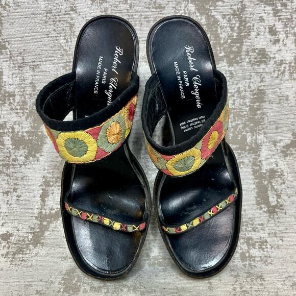 Robert Clergerie Vintage Embroidered Wooden Heel Wedge in Black/Multi - Picture 6 of 9